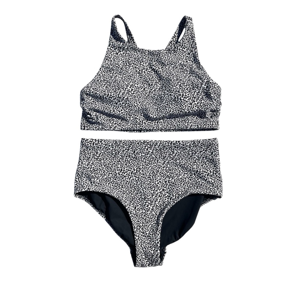 Athleta Black and White Speckled High-Neck Bikini Set
